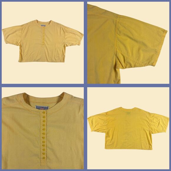 1970s yellow cotton blouse by Fixation Ari, size 24/44 vintage top/shirt - Picture 2 of 8